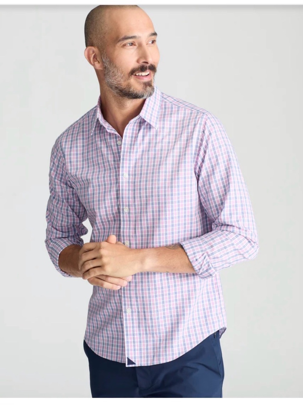 UNTUCKit Men's Pink and Blue Checked Dress Shirt